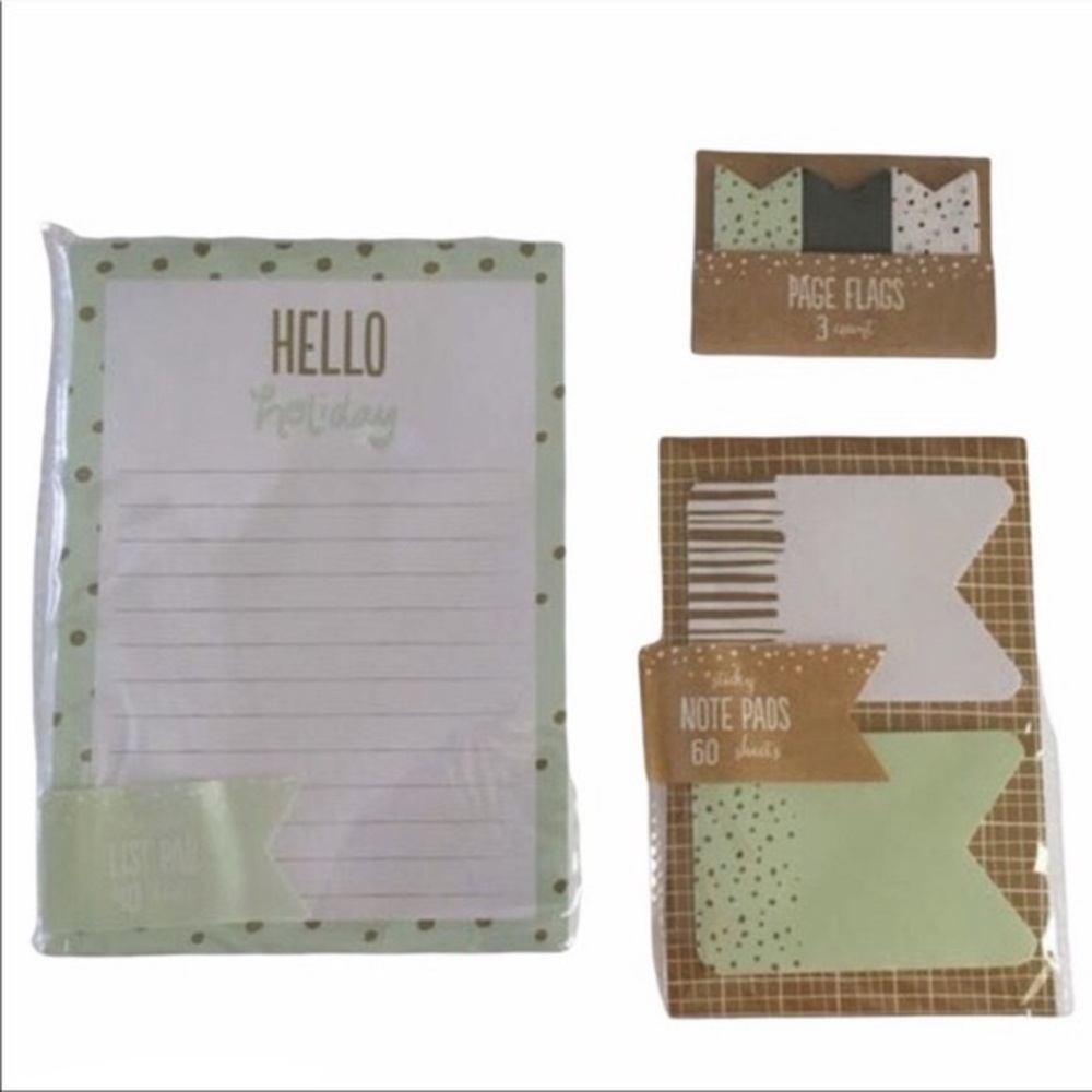 Christmas Dot Hello Holiday Stationery List Pad Page Flags Sticky Note Mint Gold